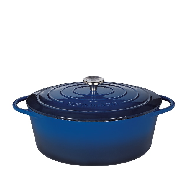 Litinový hrnec Provence 33 cm oválný, modrý - Küchenprofi